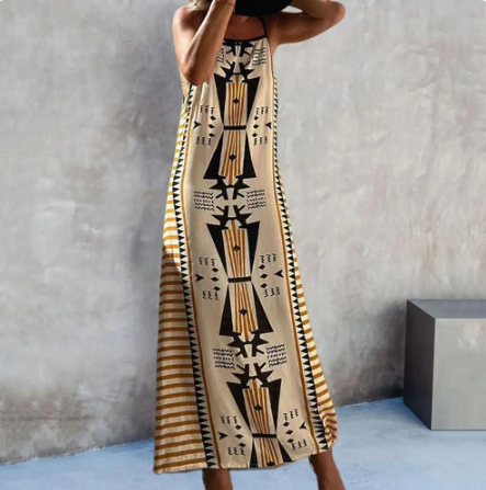 Bohemian Gold V-Back Maxi Dress