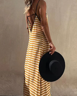 Tropical Black V-Back Maxi Dress