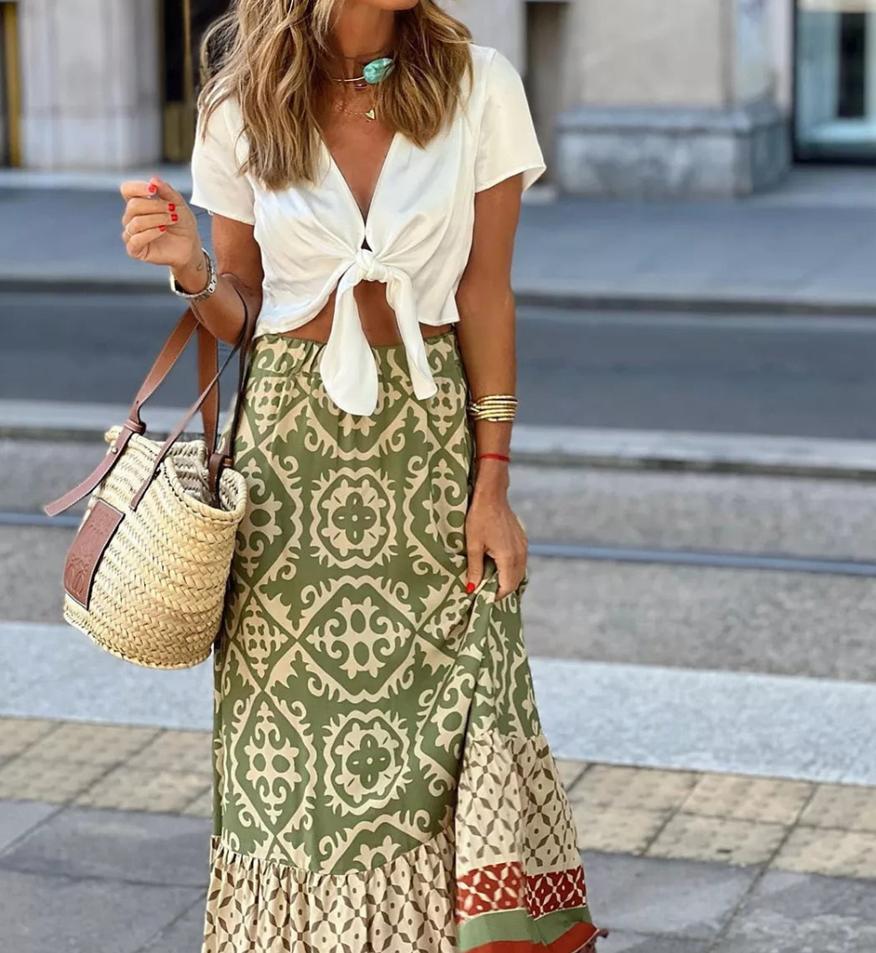 Bamboo Flare Green Swirl Skirt