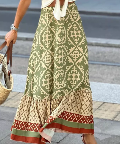 Bamboo Flare Green Swirl Skirt